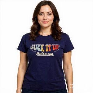 Suck It Up Buttercup Funny Graphic Tee Navy Women’s Sz 1X